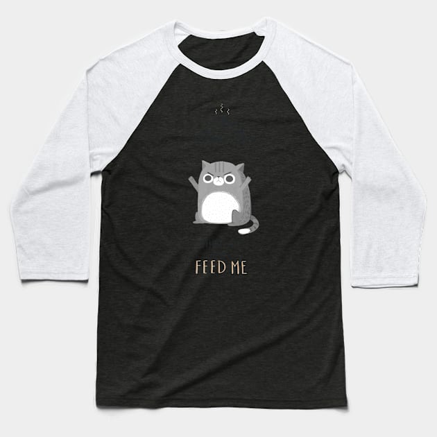 Hungry Cat (Colours) Baseball T-Shirt by jennso